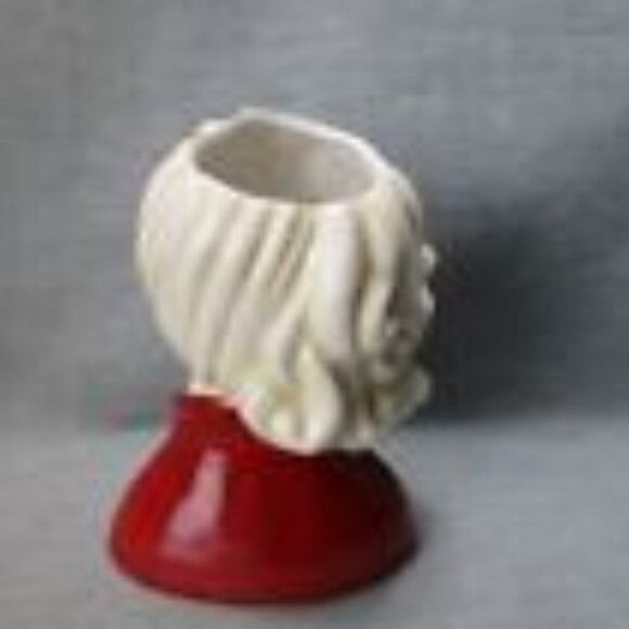 Vintage Lady Head Vase Red Gold Poinsettia Holiday 6.5in Ceramic - Picture 3 of 7